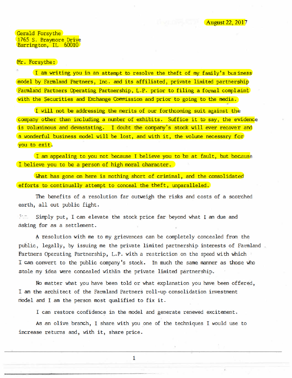 August 22, 2017 letter to Gerald Forsythe thumbnail